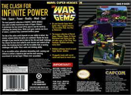 Box back cover for Marvel Super Heroes in War of the Gems on the Nintendo SNES.