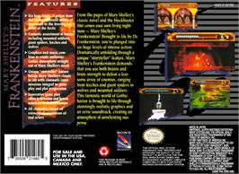 Box back cover for Mary Shelley's Frankenstein on the Nintendo SNES.