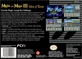 Box back cover for Might and Magic III: Isles of Terra on the Nintendo SNES.