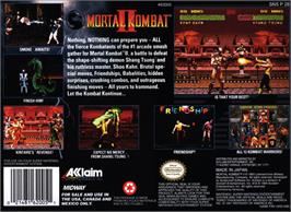 Box back cover for Mortal Kombat II on the Nintendo SNES.