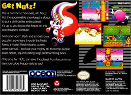 Box back cover for Mr. Nutz on the Nintendo SNES.