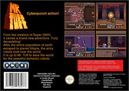 Box back cover for Mr. Tuff on the Nintendo SNES.