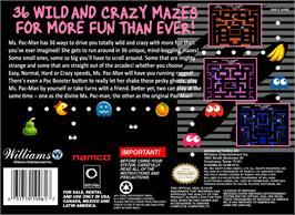 Box back cover for Ms. Pac-man on the Nintendo SNES.