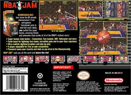 Box back cover for NBA Jam on the Nintendo SNES.
