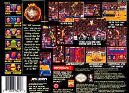 Box back cover for NBA Jam Tournament Edition on the Nintendo SNES.