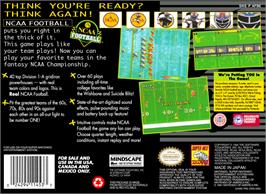 Box back cover for NCAA Football on the Nintendo SNES.