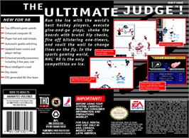 Box back cover for NHL '98 on the Nintendo SNES.