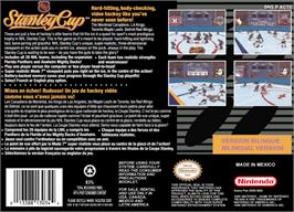 Box back cover for NHL Stanley Cup on the Nintendo SNES.