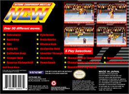 Box back cover for Natsume Championship Wrestling on the Nintendo SNES.