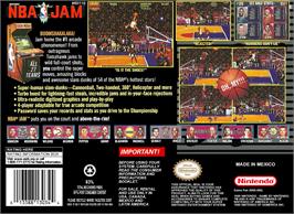 Box back cover for Nba Jam on the Nintendo SNES.