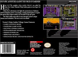 Box back cover for Ninja Gaiden Trilogy on the Nintendo SNES.