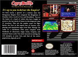 Box back cover for Ogre Battle - The March Of The Black Queen on the Nintendo SNES.