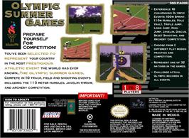 Box back cover for Olympic Summer Games on the Nintendo SNES.