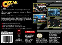 Box back cover for Oscar on the Nintendo SNES.