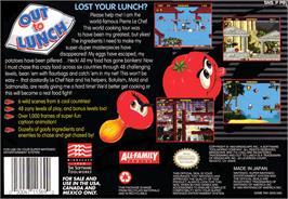 Box back cover for Out to Lunch on the Nintendo SNES.