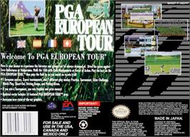 Box back cover for PGA European Tour on the Nintendo SNES.