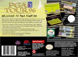 Box back cover for PGA Tour '96 on the Nintendo SNES.