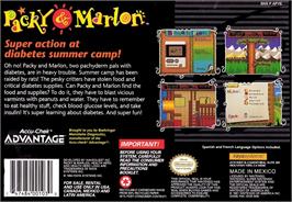 Box back cover for Packy And Marlon on the Nintendo SNES.