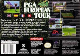 Box back cover for Pga European Tour on the Nintendo SNES.