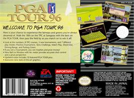 Box back cover for Pga Tour 96 on the Nintendo SNES.