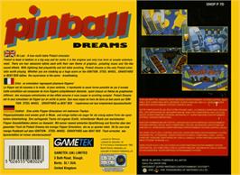 Box back cover for Pinball Dreams on the Nintendo SNES.