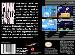 Box back cover for Pink Goes To Hollywood on the Nintendo SNES.