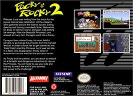 Box back cover for Pocky & Rocky 2 on the Nintendo SNES.