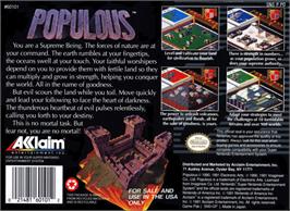 Box back cover for Populous on the Nintendo SNES.