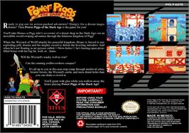 Box back cover for Power Piggs Of The Dark Age on the Nintendo SNES.