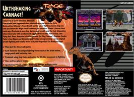 Box back cover for Primal Rage on the Nintendo SNES.
