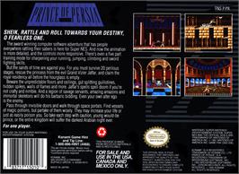 Box back cover for Prince Of Persia on the Nintendo SNES.