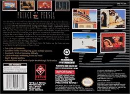 Box back cover for Prince of Persia 2: The Shadow & The Flame on the Nintendo SNES.