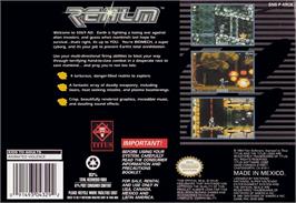 Box back cover for Realm on the Nintendo SNES.