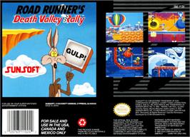 Box back cover for Road Runner's Death Valley Rally on the Nintendo SNES.