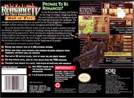 Box back cover for Romance of the Three Kingdoms IV: Wall of Fire on the Nintendo SNES.