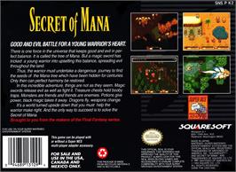 Box back cover for Secret Of Mana on the Nintendo SNES.