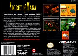Box back cover for Secret of Mana on the Nintendo SNES.
