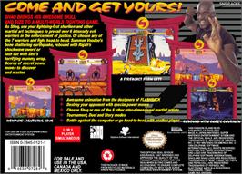 Box back cover for Shaq Fu on the Nintendo SNES.