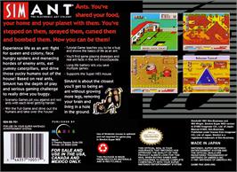 Box back cover for Sim Ant: The Electronic Ant Colony on the Nintendo SNES.