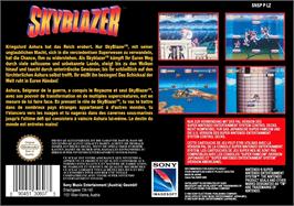 Box back cover for Skyblazer on the Nintendo SNES.