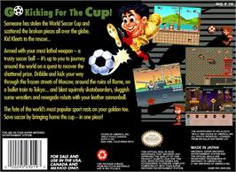 Box back cover for Soccer Kid on the Nintendo SNES.