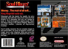 Box back cover for Soul Blazer on the Nintendo SNES.