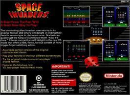 Box back cover for Space Invaders on the Nintendo SNES.