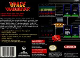 Box back cover for Space Invaders on the Nintendo SNES.