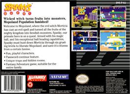 Box back cover for Spanky's Quest on the Nintendo SNES.