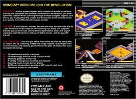 Box back cover for Spindizzy Worlds on the Nintendo SNES.