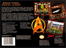 Box back cover for Star Trek: Starfleet Academy - Starship Bridge Simulator on the Nintendo SNES.