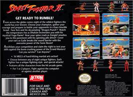 Box back cover for Street Fighter 2 on the Nintendo SNES.