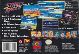 Box back cover for Street Racer on the Nintendo SNES.