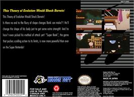 Box back cover for Super Bonk on the Nintendo SNES.